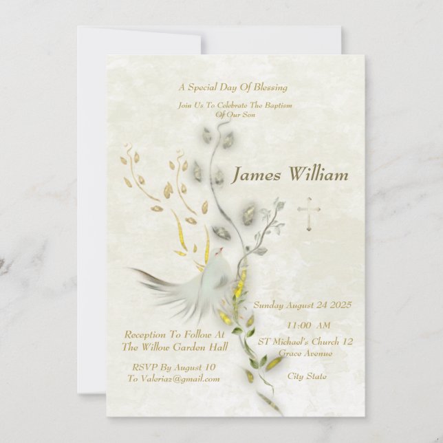 Elégante Dove Christening Invitation (Devant)