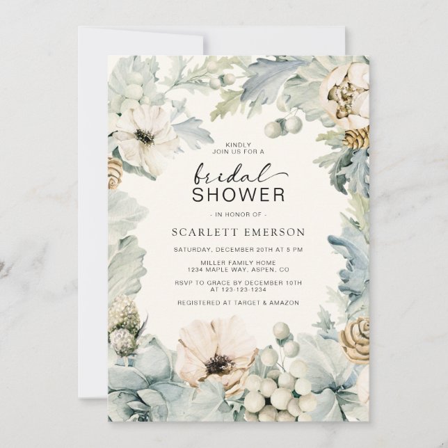 Elégante Dusty Blue Bridal Shower Invitation (Devant)