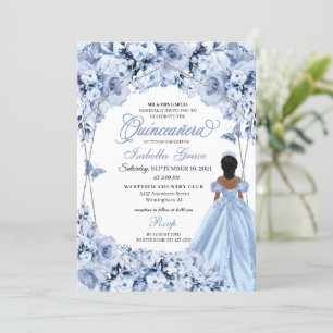 Elégante Dusty Blue Floral Quinceanera Invitation