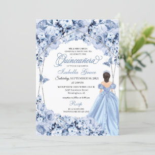 Elégante Dusty Blue Floral Quinceanera Invitation