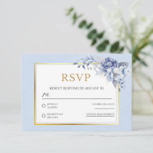 Elégante Dusty Blue or Floral Wedding Carte RSVP