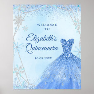 Elégante Dusty Blue Winter Quinceañera Affiche de