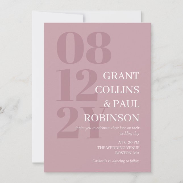 Élégante Dusty Pink Typographie Invitation (Devant)