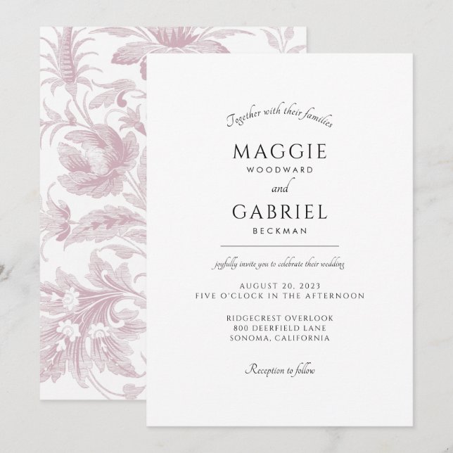 Elégante Dusty Rose Floral Invitation (Devant / Derrière)