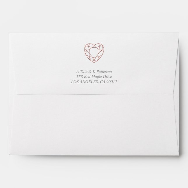 Elégante enveloppe coeur rose or doublure rose (Dos (Haut rabat))