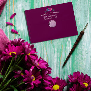 Élégante enveloppe de fleurs d'aquarelle rouge bor