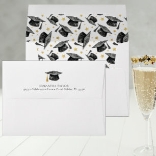Élégante enveloppe de graduation noire et blanche