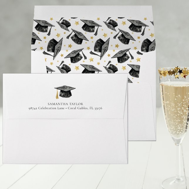 Élégante enveloppe de graduation noire et blanche (Graduation Envelope)