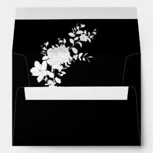 Élégante enveloppe de Mariage floral noir et blanc