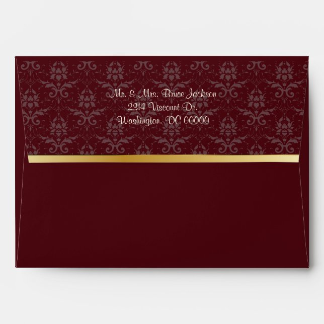 Élégante enveloppe de mariage personnalisée bordea (Dos (Haut rabat))