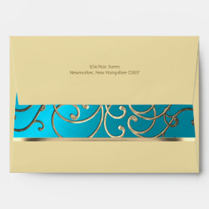 Élégante enveloppe en fibre d'or bleu turquoise