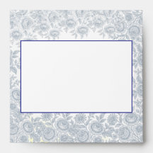 Élégante enveloppe en toile florale bleu et blanc