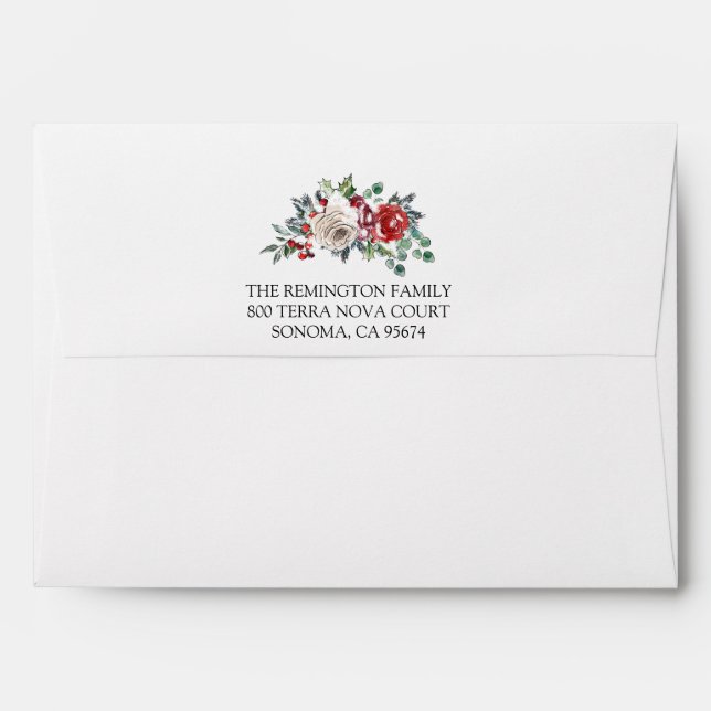 Elégante enveloppe florale Holly Aquarelle (Dos (Haut rabat))