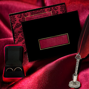 Élégante enveloppe gothique noire et rouge Damas