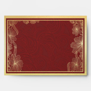 Élégante enveloppe Mariage à cadre Floral Rouge & 