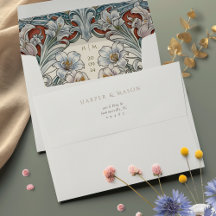 Élégante enveloppe Mariage Art Nouveau entièrement