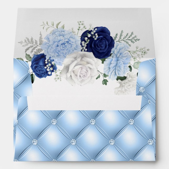 Elégante enveloppe mariage bleu bleu bleu floral D (Dos (Bas))