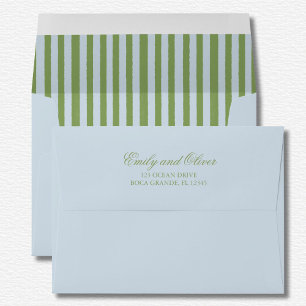 Élégante enveloppe Mariage Bleu Vert Rayures