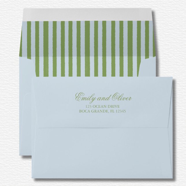 Élégante enveloppe Mariage Bleu Vert Rayures (Créateur téléchargé)