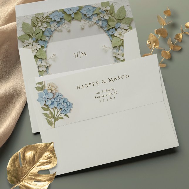 Élégante enveloppe Mariage Blue Hydrangea (Créateur téléchargé)