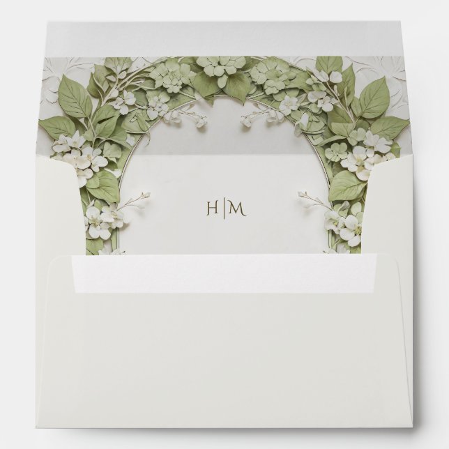 Élégante enveloppe Mariage d'Hydrangée Verte (Dos (Bas))