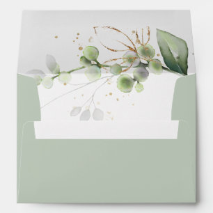 Élégante enveloppe Mariage Eucalyptus Gold Green