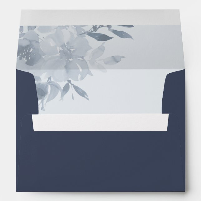 Élégante enveloppe Mariage floral bleu marine (Dos (Bas))