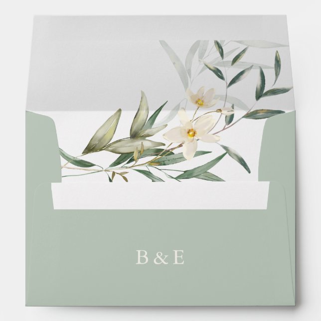 Élégante Enveloppe Mariage Magnolia Verdure (Dos (Bas))