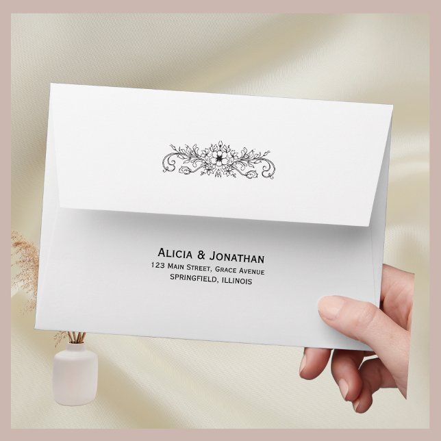 Élégante enveloppe Mariage moderne et fleurie (Elegant Modern Wedding Envelope)