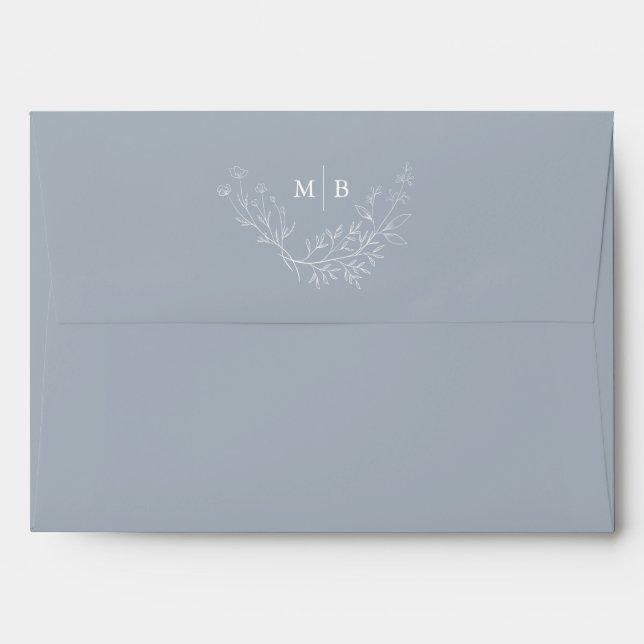Élégante enveloppe Mariage Monogramme bleu Dusty (Dos (Haut rabat))