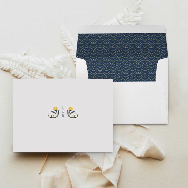 Elégante enveloppe marine bleu et or Art déco (Créateur téléchargé)