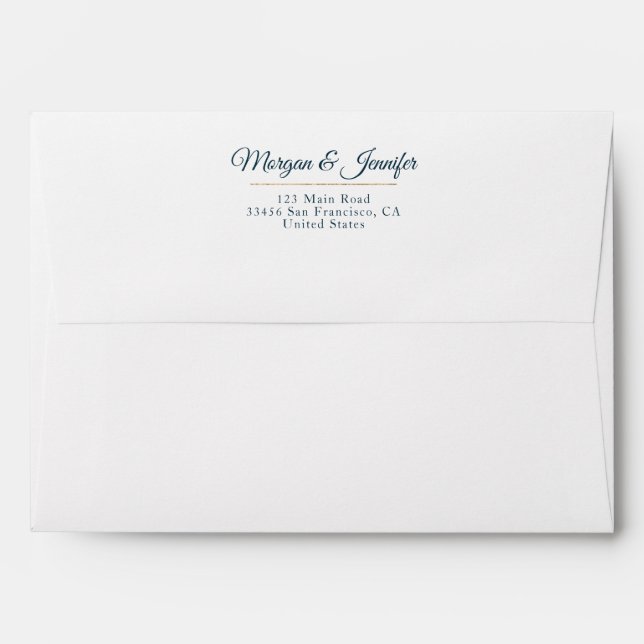 Élégante enveloppe personnalisée Blu Navy et Gold (Dos (Haut rabat))