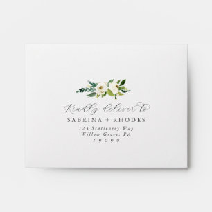 Élégante enveloppe RSVP Florale blanche auto-adres
