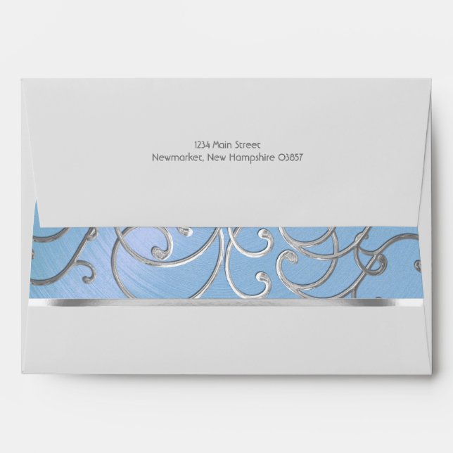 Elégante enveloppe Sky Blue et Silver Filigree (Dos (Haut rabat))