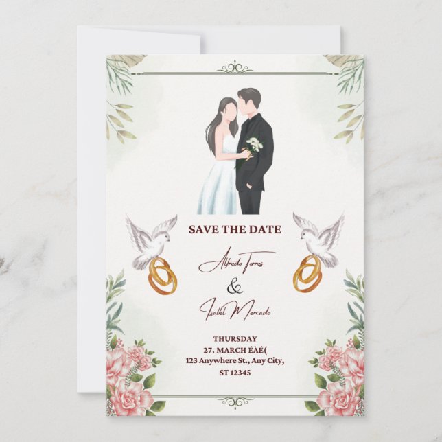Elégante et belle faire-part de mariage (Devant)