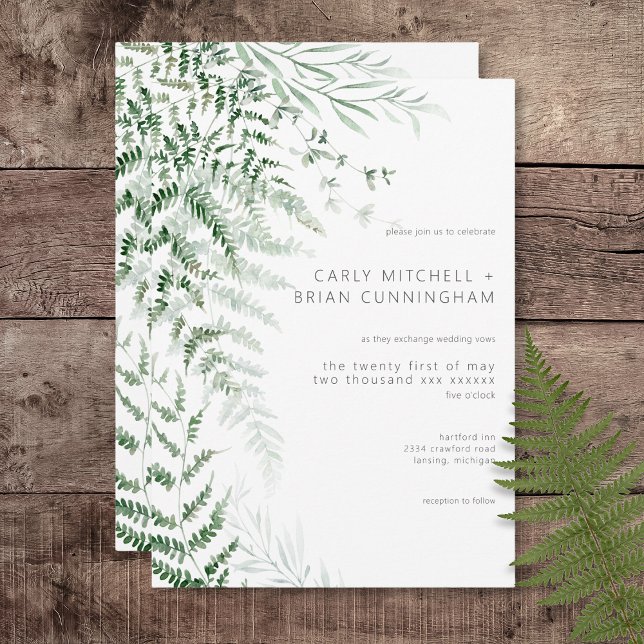 Elégante et délicate Faire-part de mariage de foug (Elegant Delicate Greenery Ferns Wedding Invitation)