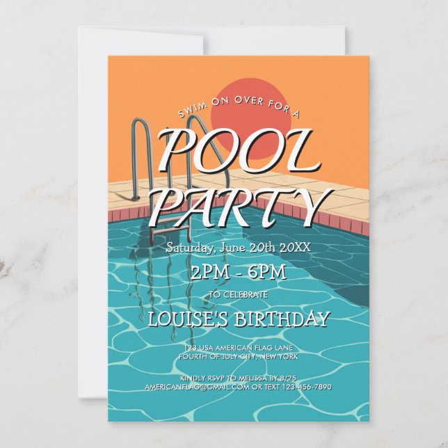élégante et moderne bleu Pool Party Invitation (Devant)