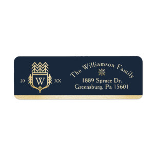 Elégante et Regal Family Crest Gold & Navy Snowfla