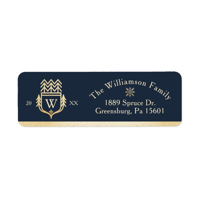 Elégante et Regal Family Crest Gold & Navy Snowfla (Devant)