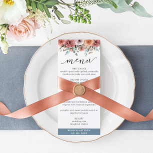 Elégante Ethérée Bleue Dusty, Menu Mariage Floral