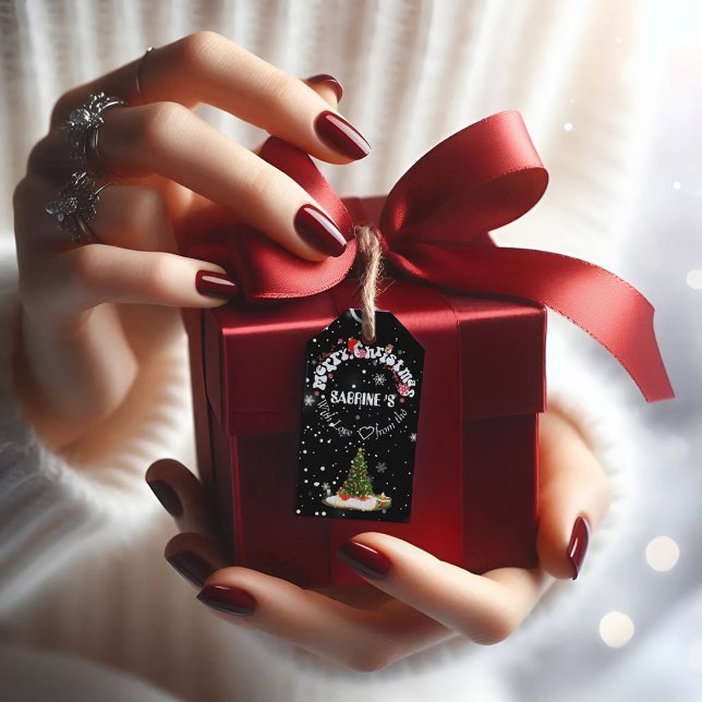 Élégante étiquette cadeau Black Joyeux Noël Graffi (Créateur téléchargé)