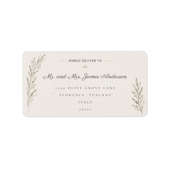 Élégante Étiquette d'Adresse de Mariage avec Branc (Devant)