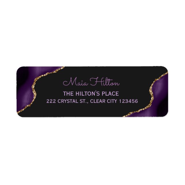 Élégante étiquette d'adresse de retour or violet (Devant)
