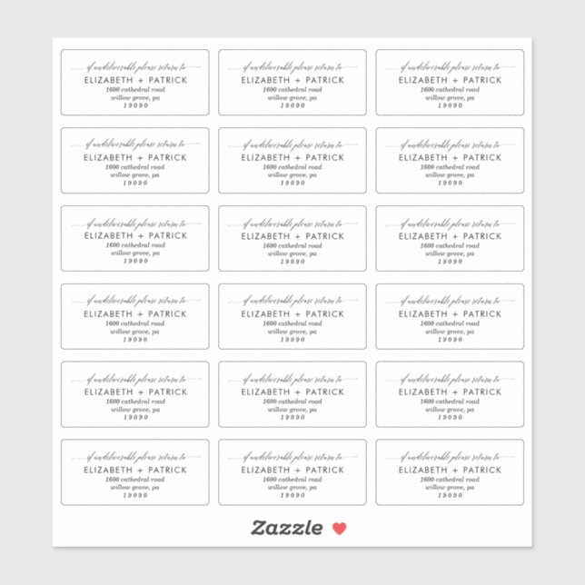 Élégante étiquette d'adresse de retour transparent (Feuille)