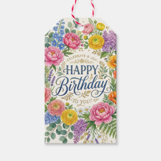 Élégante étiquette de cadeau d'anniversaire floral