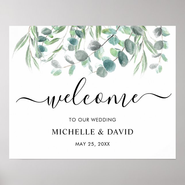 Elégante Eucalyptus Affiche de bienvenue Mariage (Devant)