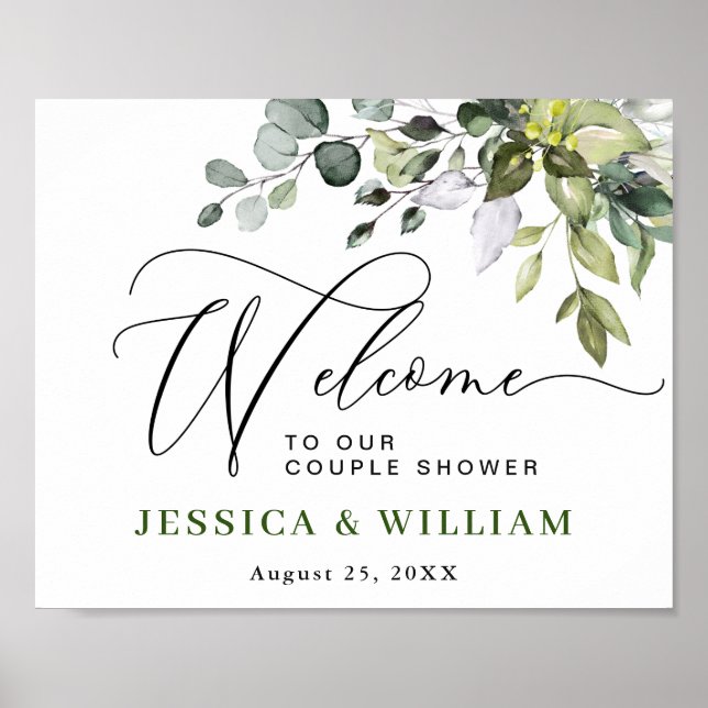 Elégante Eucalyptus COUPLE DOUCHE Affiche de bienv (Devant)