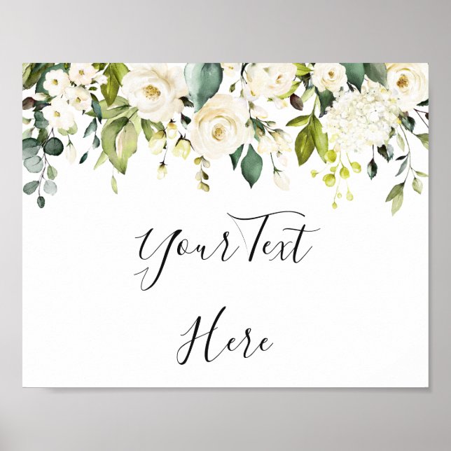 Elégante Eucalyptus Roses Blanches Poster Floral (Devant)