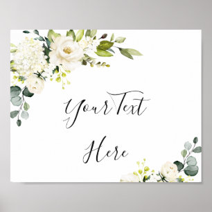 Elégante Eucalyptus Roses Blanches Poster Floral