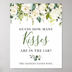 Elégante Eucalyptus Roses Blanches Poster Floral